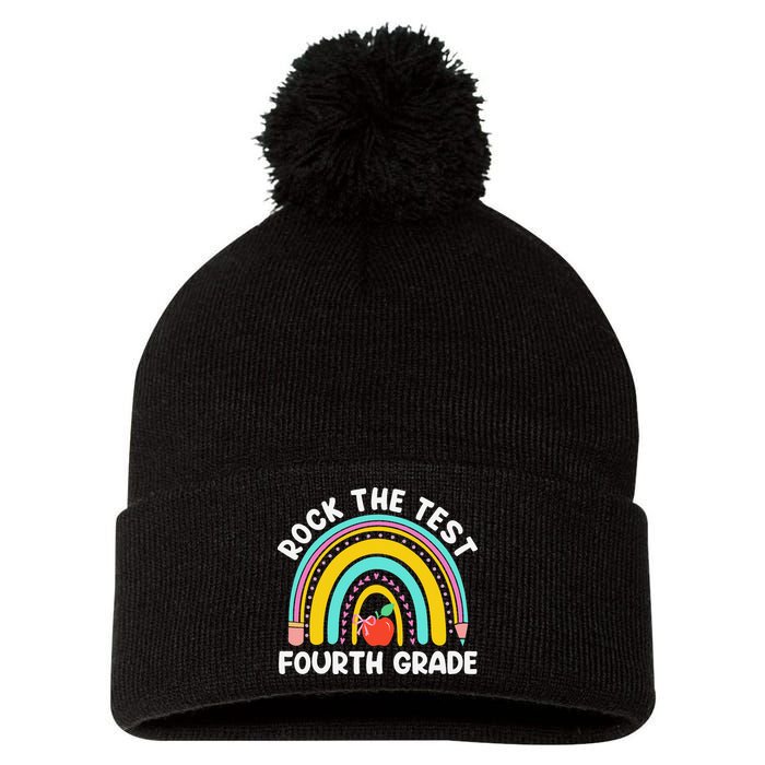 4th Grade Teacher Rock The Test Day Fourth Grade Testing Pom Pom 12in Knit Beanie