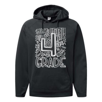 4th Grade Typography Team Fourth Grade Back To School Gift Performance Fleece Hoodie