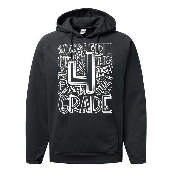 4th Grade Typography Team Fourth Grade Back To School Gift Performance Fleece Hoodie