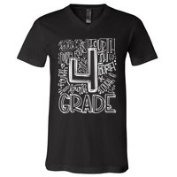 4th Grade Typography Team Fourth Grade Back To School Gift V-Neck T-Shirt