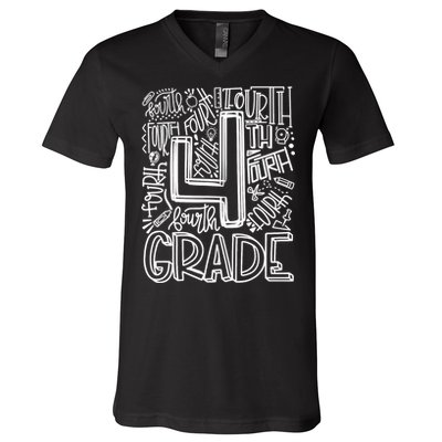 4th Grade Typography Team Fourth Grade Back To School Gift V-Neck T-Shirt