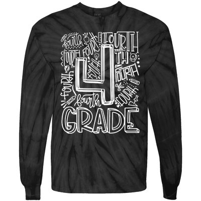 4th Grade Typography Team Fourth Grade Back To School Gift Tie-Dye Long Sleeve Shirt