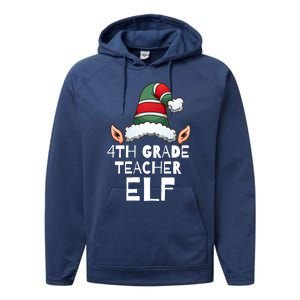 4th Grade Teacher Elf Christmas Holidays Xmas Elves 1 Performance Fleece Hoodie