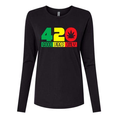 420 Good Vibes Only Rasta Reggae Marijuana Weed Cannabis Womens Cotton Relaxed Long Sleeve T-Shirt