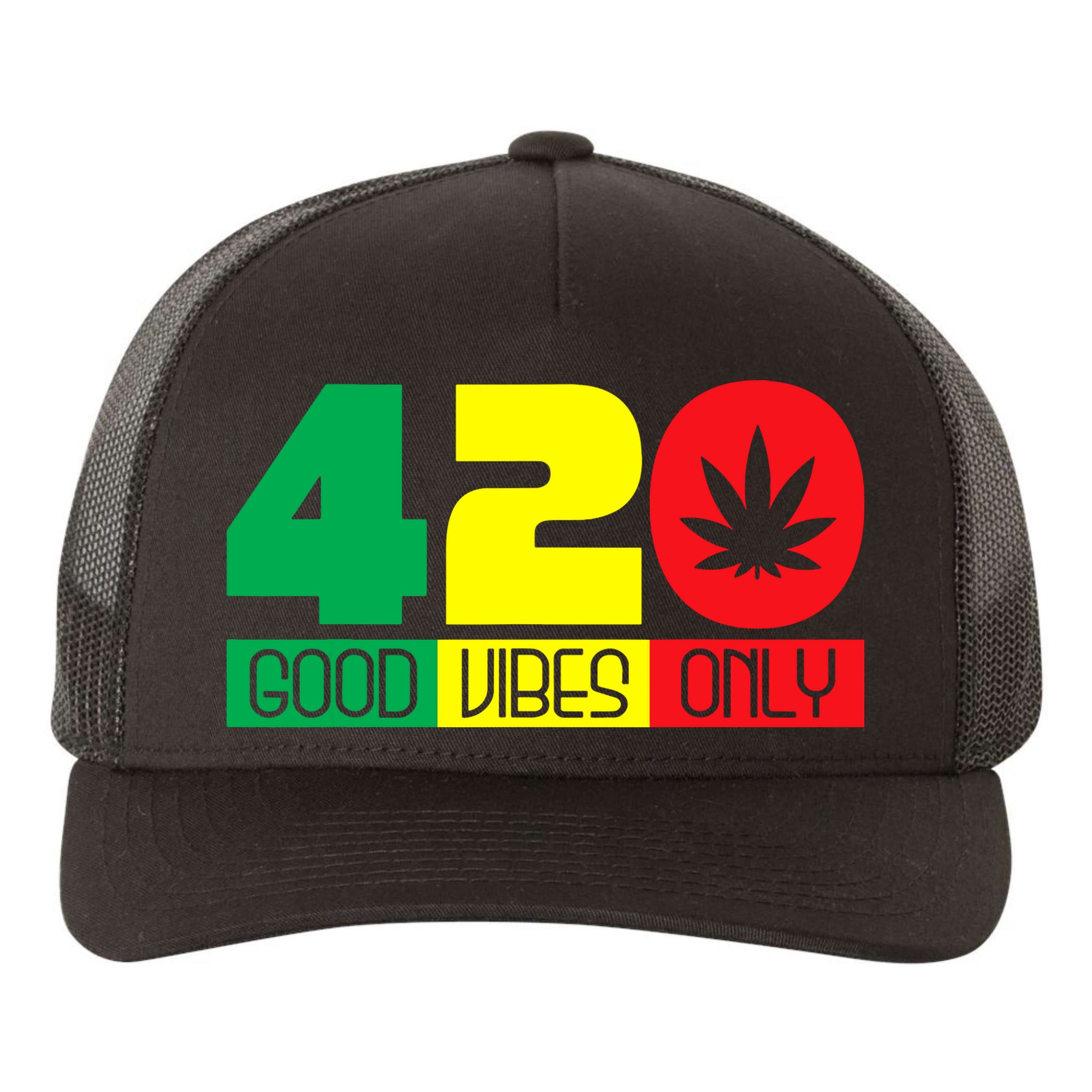 420 Good Vibes Only Rasta Reggae Marijuana Weed Cannabis Yupoong Adult 5-Panel Trucker Hat