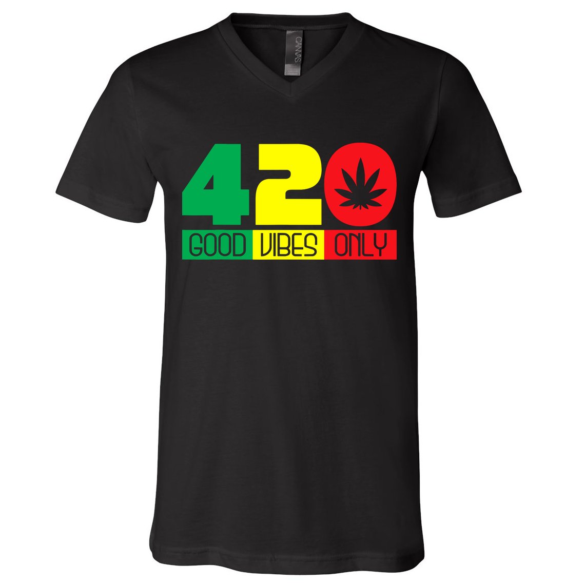 420 Good Vibes Only Rasta Reggae Marijuana Weed Cannabis V-Neck T-Shirt