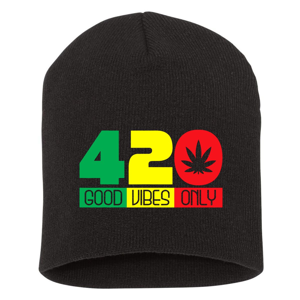 420 Good Vibes Only Rasta Reggae Marijuana Weed Cannabis Short Acrylic Beanie