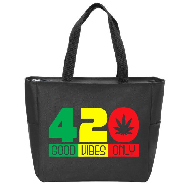 420 Good Vibes Only Rasta Reggae Marijuana Weed Cannabis Zip Tote Bag
