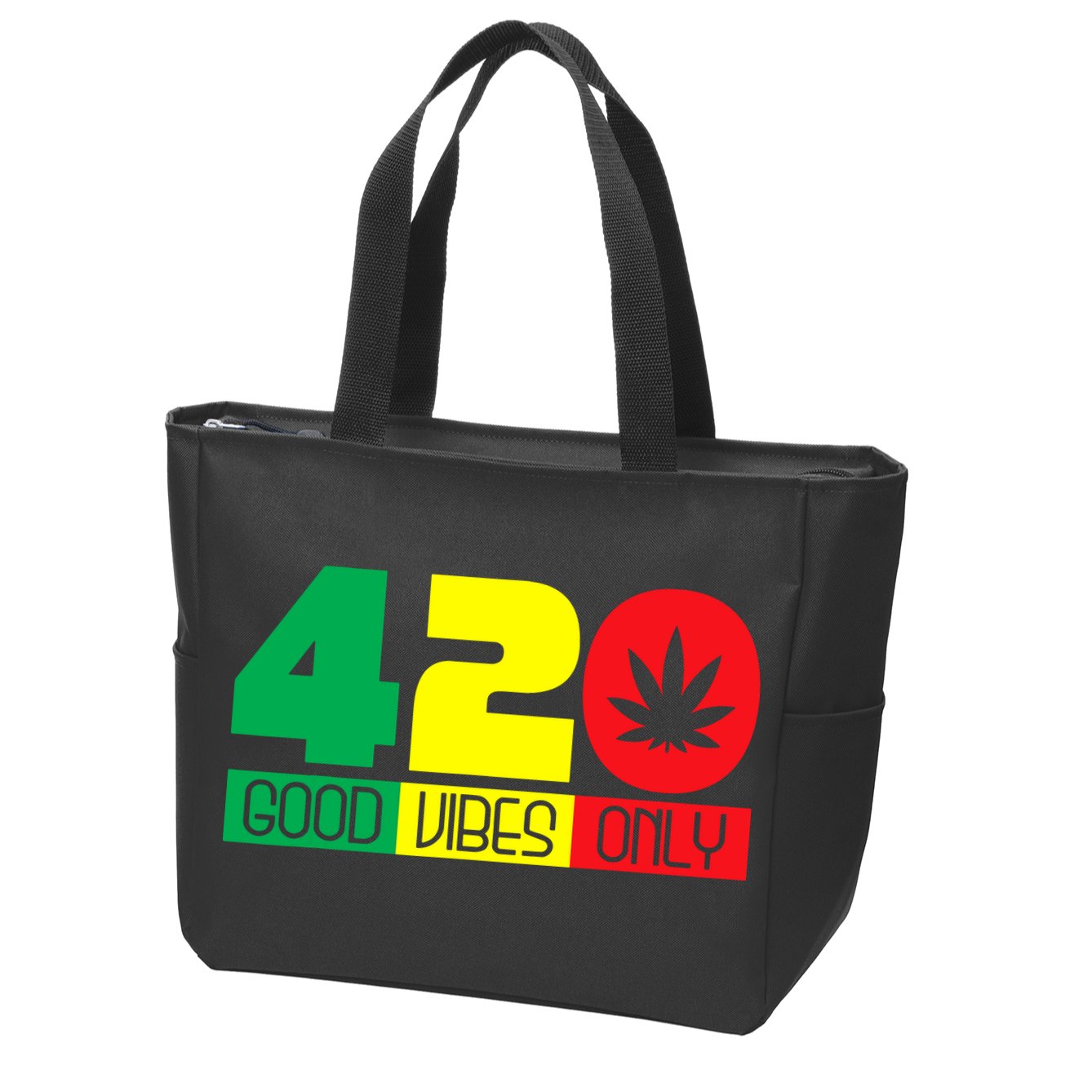 420 Good Vibes Only Rasta Reggae Marijuana Weed Cannabis Zip Tote Bag