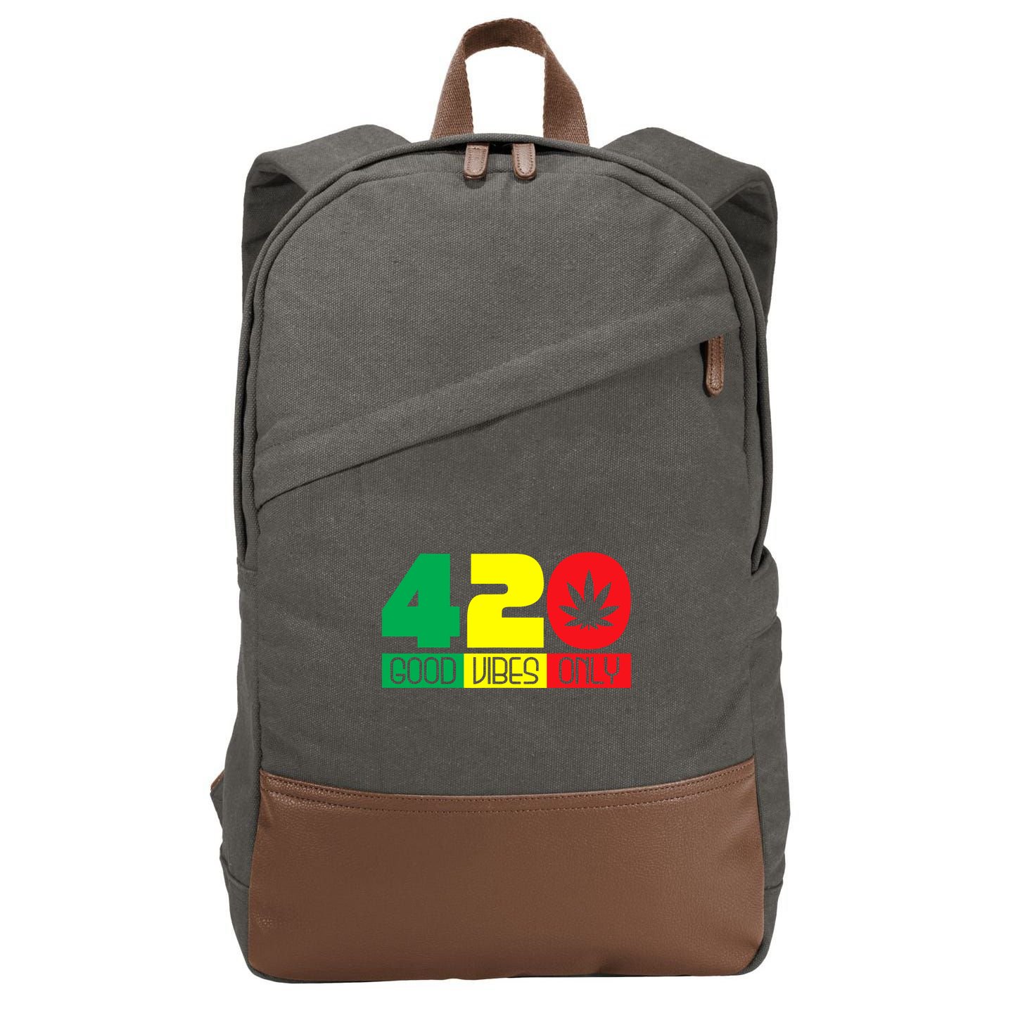 420 Good Vibes Only Rasta Reggae Marijuana Weed Cannabis Cotton Canvas Backpack