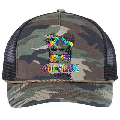 4th Grade Vibes Messy Hair Bun Back To School First Day Funny Retro Rope Trucker Hat Cap