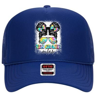 4th Grade Vibes Messy Hair Bun Back To School First Day Gift High Crown Mesh Back Trucker Hat