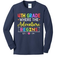 4th Grade Where The Adventure Begins Gift Back To School Kids Long Sleeve Shirt