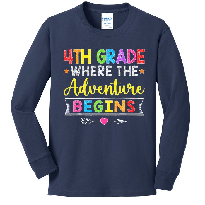 4th Grade Where The Adventure Begins Gift Back To School Kids Long Sleeve Shirt