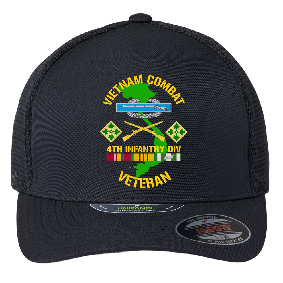4th Infantry Division Gift Vietnam Combat Veteran Cool Gift Flexfit Unipanel Trucker Cap