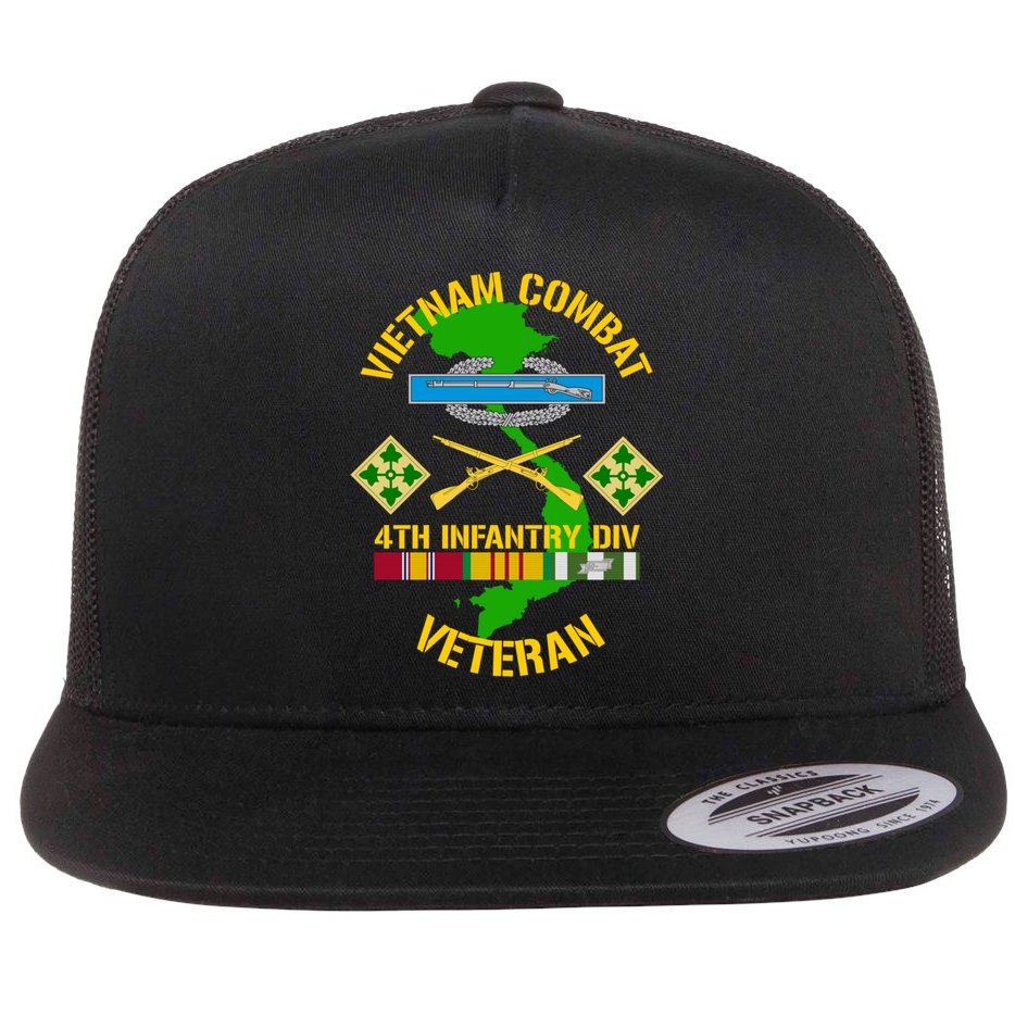 4th Infantry Division Gift Vietnam Combat Veteran Cool Gift Flat Bill Trucker Hat