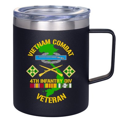 4th Infantry Division Gift Vietnam Combat Veteran Cool Gift 12oz Stainless Steel Coffee Mug