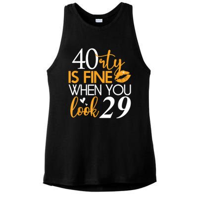 40 Is Fine When You Look 29 Funny 40th Birthday Ladies PosiCharge Tri-Blend Wicking Tank