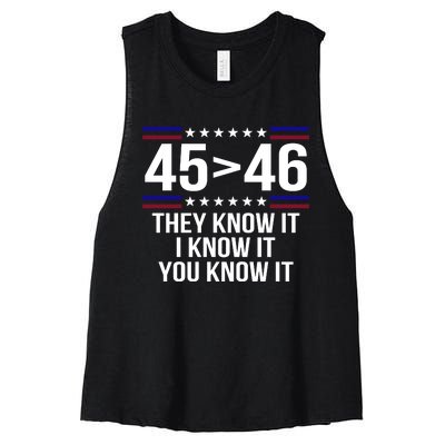 45 Is Greater Than 46 They Know It I Know It You Know It Women's Racerback Cropped Tank