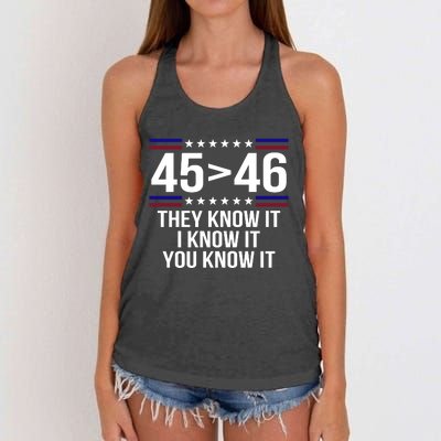 45 Is Greater Than 46 They Know It I Know It You Know It Women's Knotted Racerback Tank