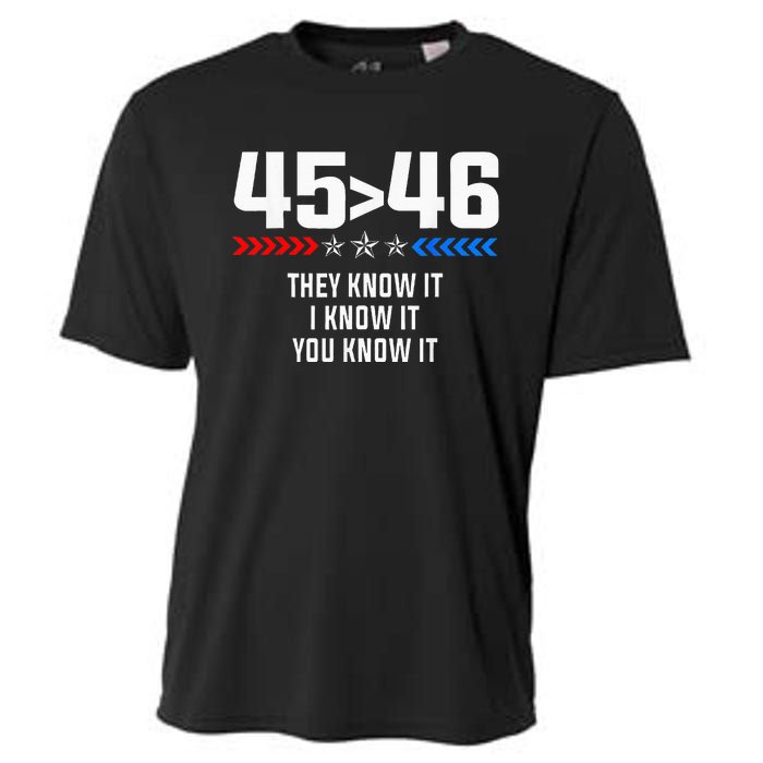 45 Is Greater Than 46 I Know It You Know It Funny Trump 2024 Cooling Performance Crew T-Shirt