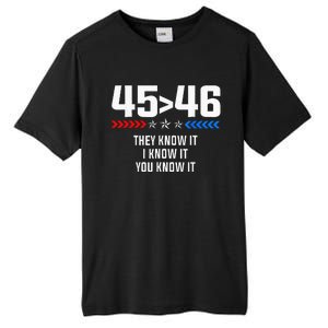 45 Is Greater Than 46 I Know It You Know It Funny Trump 2024 Tall Fusion ChromaSoft Performance T-Shirt