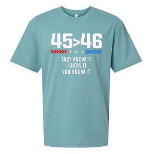 45 Is Greater Than 46 I Know It You Know It Funny Trump 2024 Sueded Cloud Jersey T-Shirt