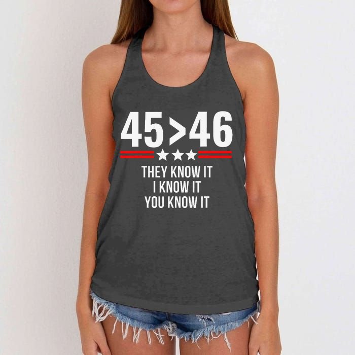 45 Is Greater Than 46 They Know It I Know It You Know It Women's Knotted Racerback Tank