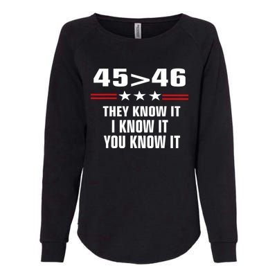 45 Is Greater Than 46 They Know It I Know It You Know It Womens California Wash Sweatshirt