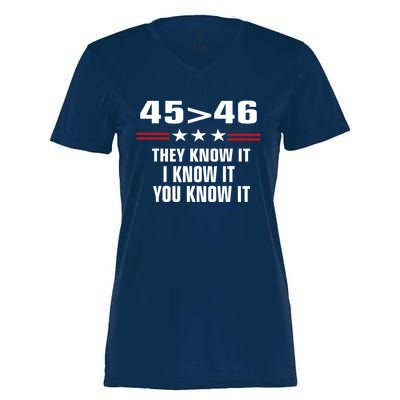 45 Is Greater Than 46 They Know It I Know It You Know It Women's Momentum V-Neck T-Shirt