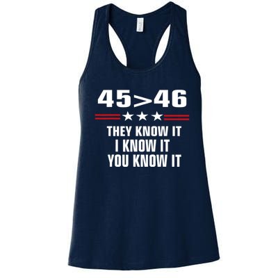 45 Is Greater Than 46 They Know It I Know It You Know It Women's Racerback Tank