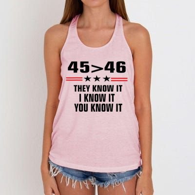 45 Is Greater Than 46 They Know It I Know It You Know It Women's Knotted Racerback Tank