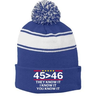 45 Is Greater Than 46 They Know It I Know It You Know Stripe Pom Pom Beanie