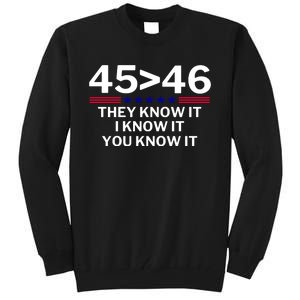 45 Is Greater Than 46 They Know It I Know It You Know Tall Sweatshirt