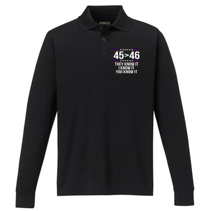 45 Is Greater Than 46 They Know It I Know It You Know It Performance Long Sleeve Polo