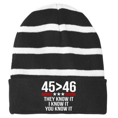 45 Is Greater Than 46 They Know It I Know It You Know It Striped Beanie with Solid Band