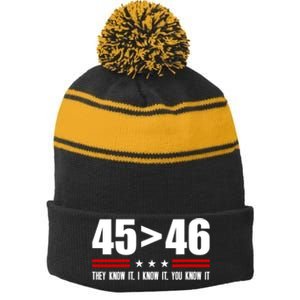 45 Is Greater Than 46 They Know It I Know It You Know It Stripe Pom Pom Beanie