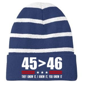 45 Is Greater Than 46 They Know It I Know It You Know It Striped Beanie with Solid Band