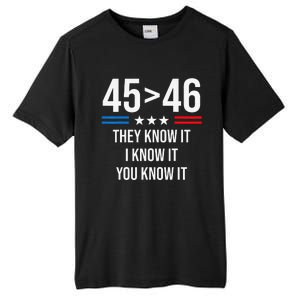 45 Is Greater Than 46 I Know It You Know It Funny Trump 2024 Tall Fusion ChromaSoft Performance T-Shirt