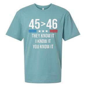 45 Is Greater Than 46 I Know It You Know It Funny Trump 2024 Sueded Cloud Jersey T-Shirt