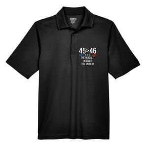 45 Is Greater Than 46 I Know It You Know It Funny Trump 2024 Men's Origin Performance Pique Polo