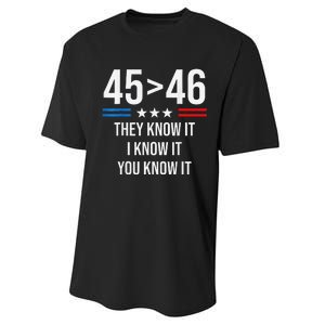 45 Is Greater Than 46 I Know It You Know It Funny Trump 2024 Performance Sprint T-Shirt