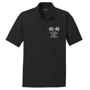 45 Is Greater Than 46 I Know It You Know It Funny Trump 2024 PosiCharge RacerMesh Polo