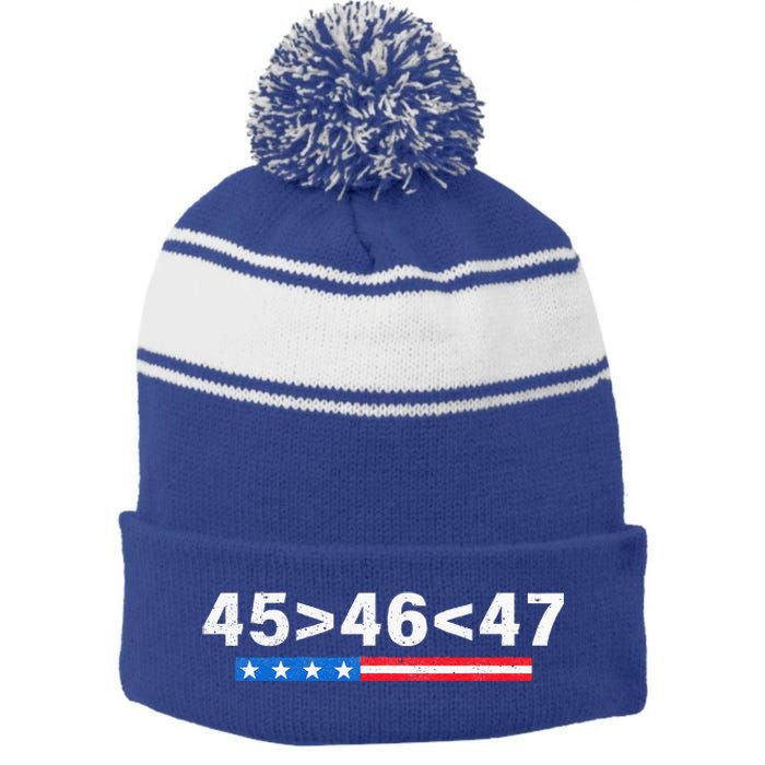 45 Is Greater Than 46 47 Is Greater Than 46 Trump Stripe Pom Pom Beanie