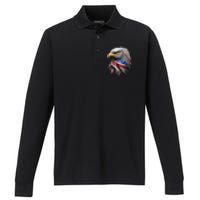 4th July American Eagle Flag Independence Day Performance Long Sleeve Polo