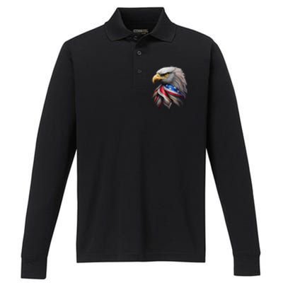 4th July American Eagle Flag Independence Day Performance Long Sleeve Polo