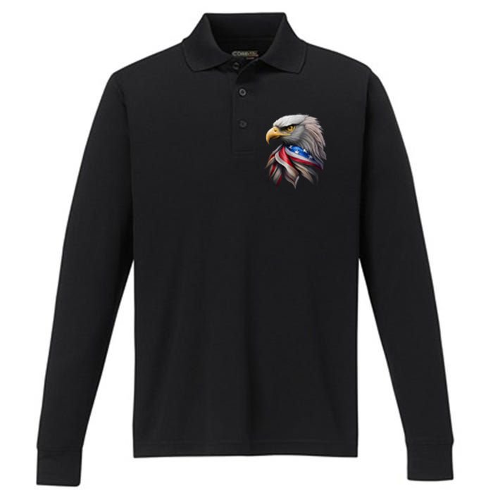 4th July American Eagle Flag Independence Day Performance Long Sleeve Polo