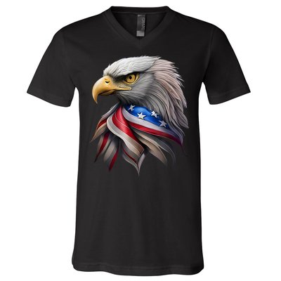 4th July American Eagle Flag Independence Day V-Neck T-Shirt