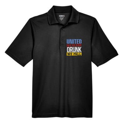 4th July American Holiday United We Stand Drunk We Fall Men's Origin Performance Pique Polo