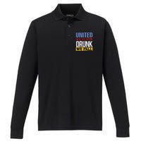 4th July American Holiday United We Stand Drunk We Fall Performance Long Sleeve Polo